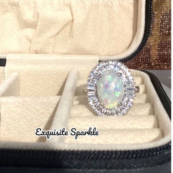 💗Beautiful 4C Faceted  Genuine Australian Oval Opal W/Double 💎 Halo - Picture 6 of 14